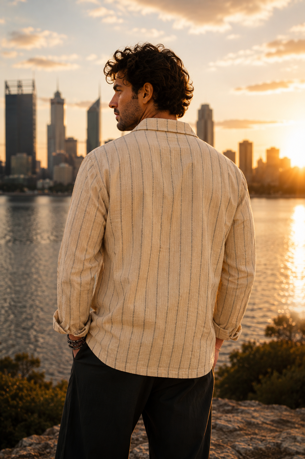 Azure Breeze Striped Button-Down Image 6